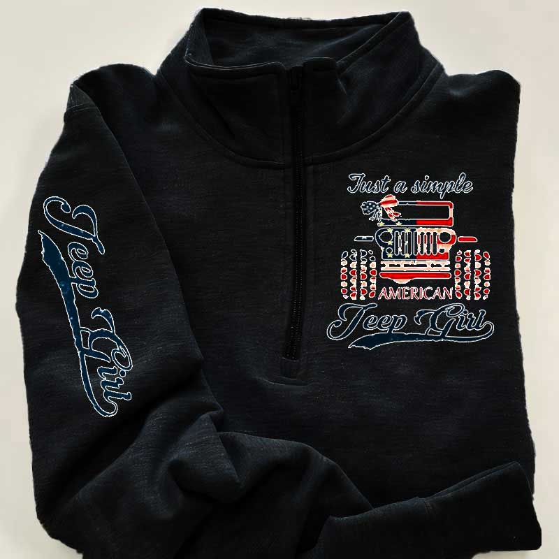 Just a Simple American Jeep Girl USA Flag Zip Jacket Sweatshirt