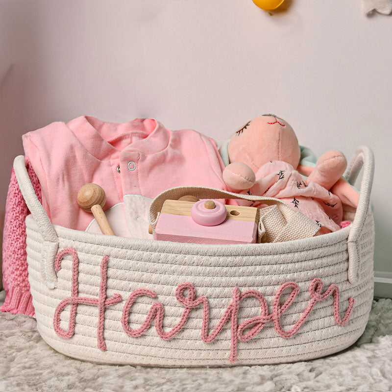 Personalized Rope Name Basket Baby Shower Gift Basket