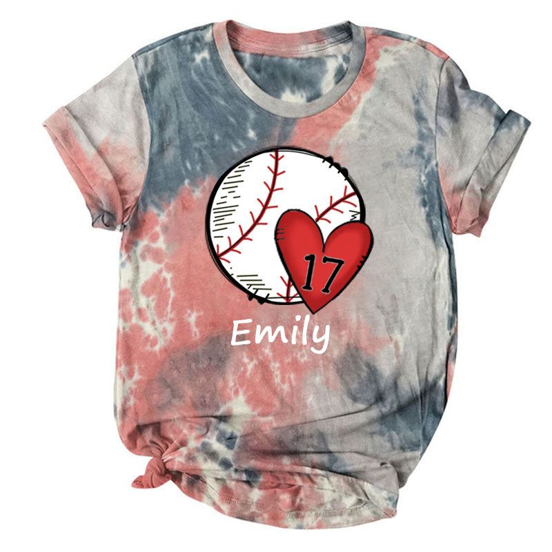 Baseball/Softball/Volleyball Mom Personalized Number Tie-dye Shirt
