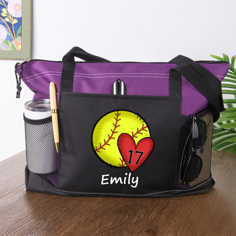 Baseball/Softball/Volleyball Mom Personalized Number Tote Bag