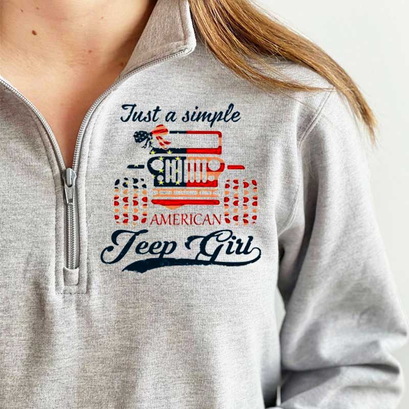 Just a Simple American Jeep Girl USA Flag Zip Jacket Sweatshirt