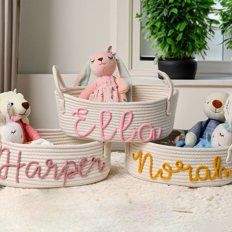Personalized Rope Name Basket Baby Shower Gift Basket