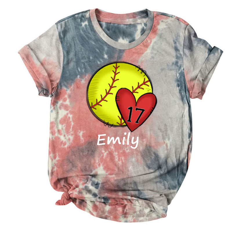 Baseball/Softball/Volleyball Mom Personalized Number Tie-dye Shirt