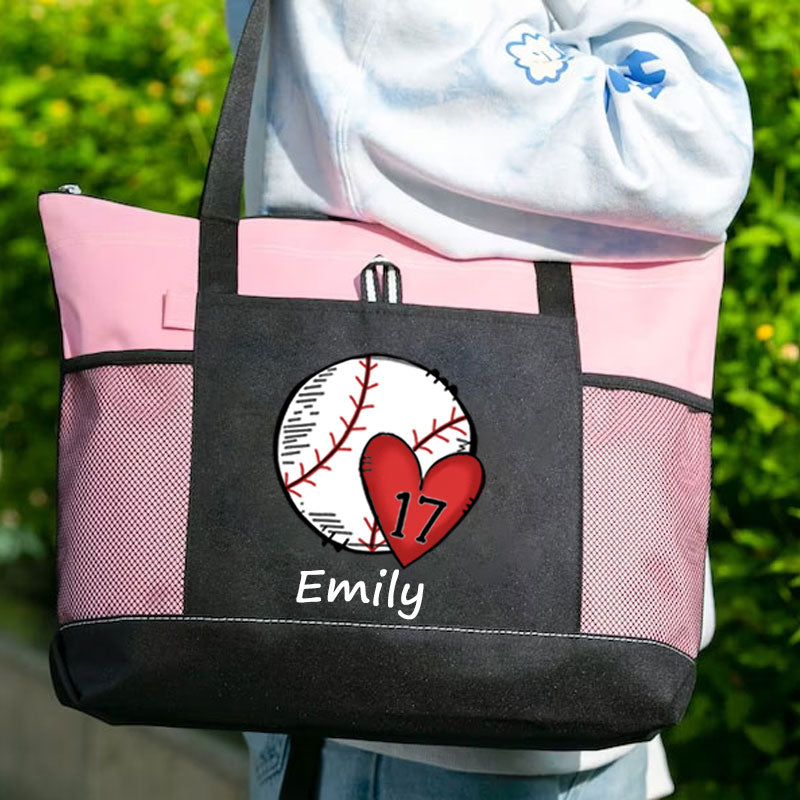 Baseball/Softball/Volleyball Mom Personalized Number Tote Bag