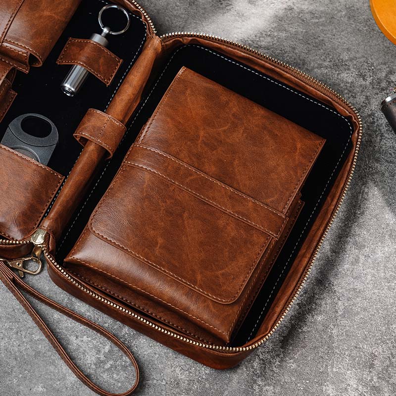 Custom Leather Travel Cigar Box Case For Cigar Accessories