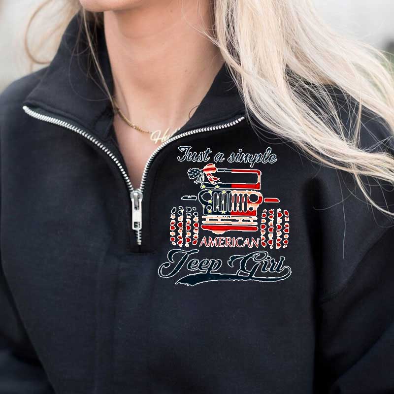 Just a Simple American Jeep Girl USA Flag Zip Jacket Sweatshirt
