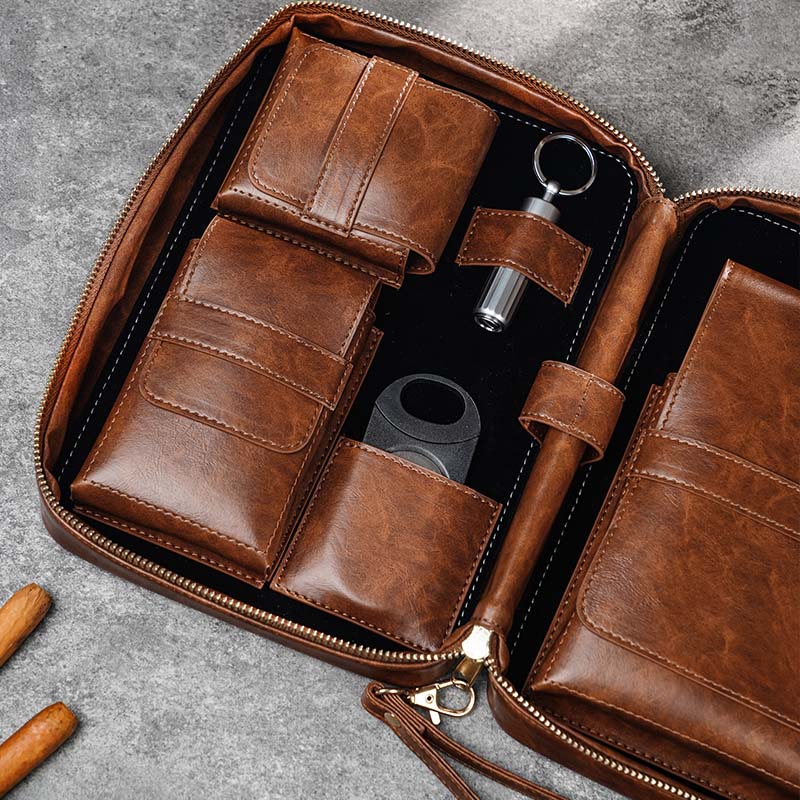 Custom Leather Travel Cigar Box Case For Cigar Accessories