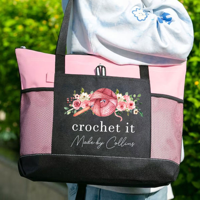 Personalized Crochet Cotton Tote Bag for Crochet Lover