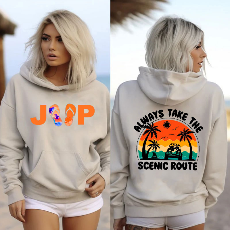 Always Take The Scenic Route Jeep Beach Oversized Hoodie