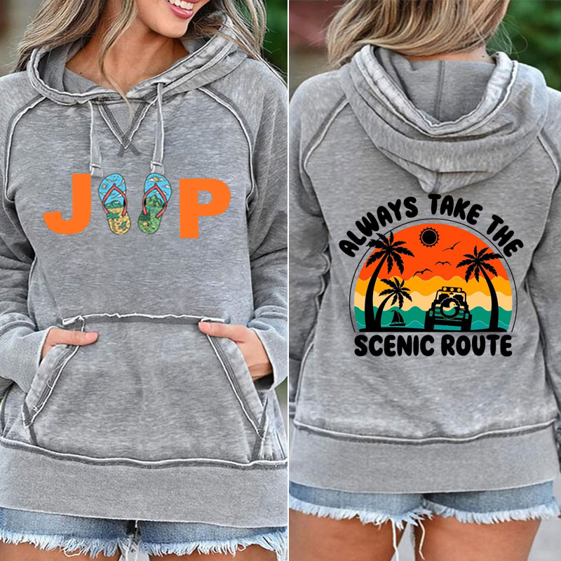 Always Take The Scenic Route Jeep Beach Pocket Hoodie