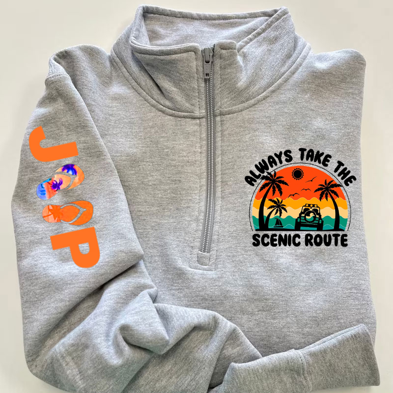 Always Take The Scenic Route Jeep Beach Zip Jacket Sweatshirt