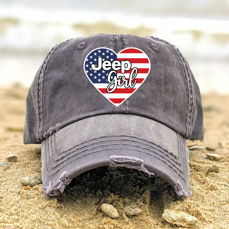 American Flag Heart Jeep Girl 4th of July Baseball Cap