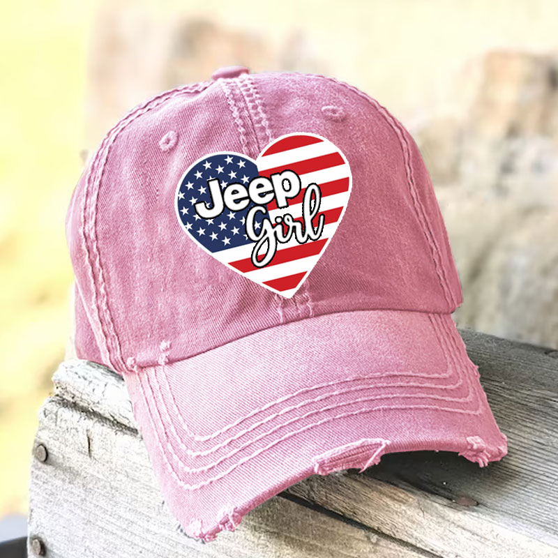 American Flag Heart Jeep Girl 4th of July Baseball Cap