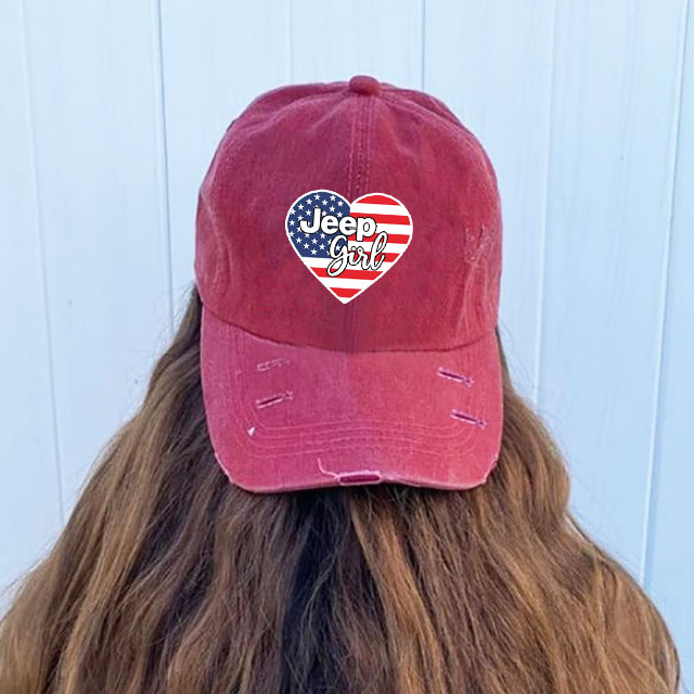 American Flag Heart Jeep Girl 4th of July Baseball Cap