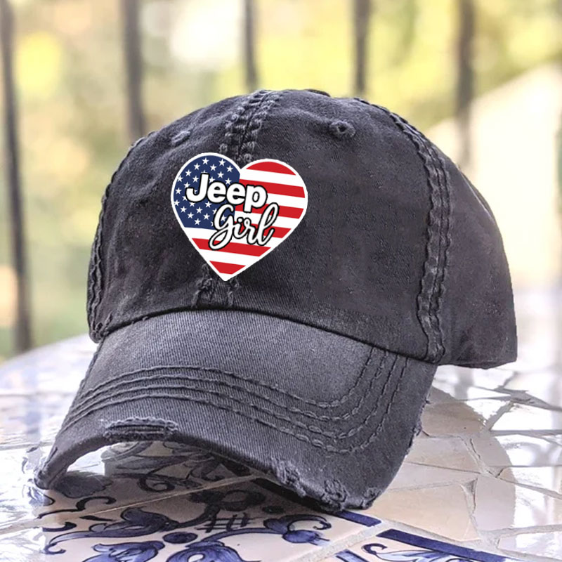American Flag Heart Jeep Girl 4th of July Baseball Cap