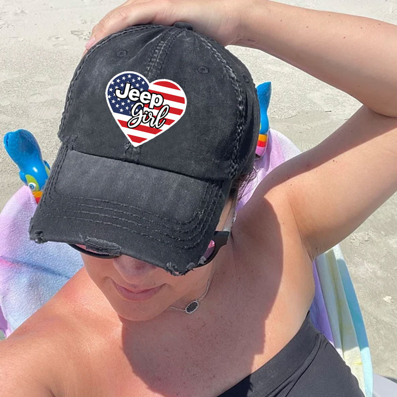 American Flag Heart Jeep Girl 4th of July Baseball Cap