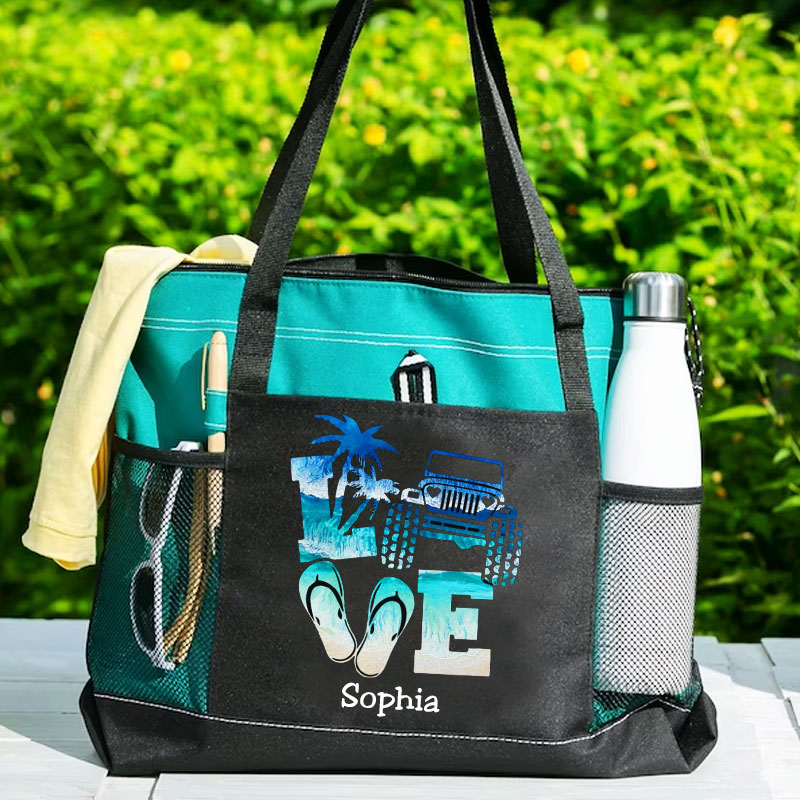 Jeep Beach Flip Flop Ocean Personalized Tote Bag