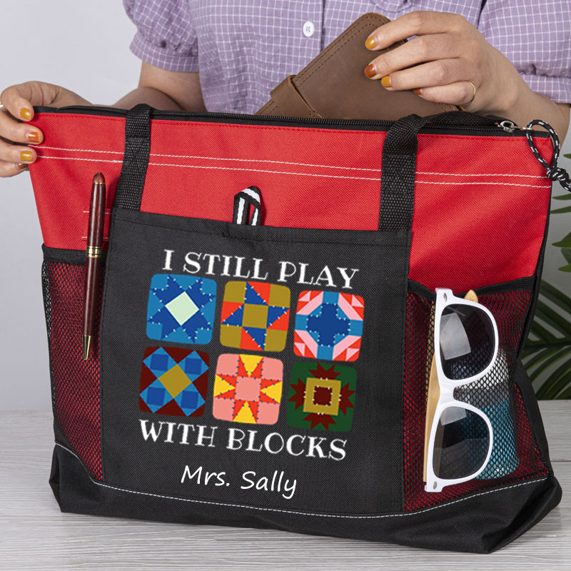 I Still Play With Blocks Quilting Humor Tote Bag Gift for Quilter