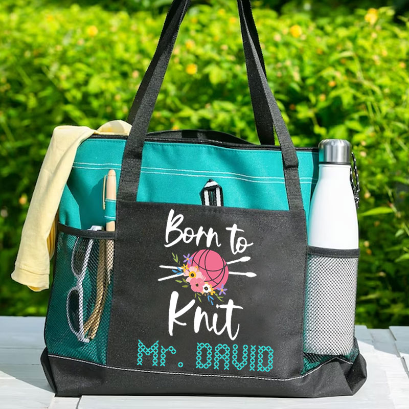 Born To Knit Personalized Knitting Name Tote Bag