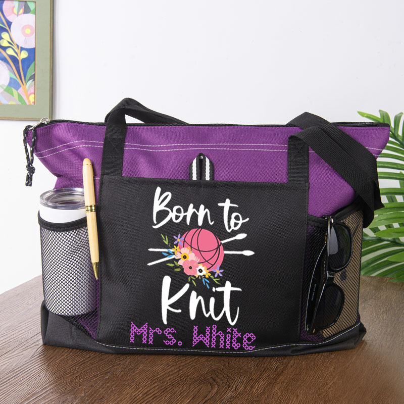 Born To Knit Personalized Knitting Name Tote Bag