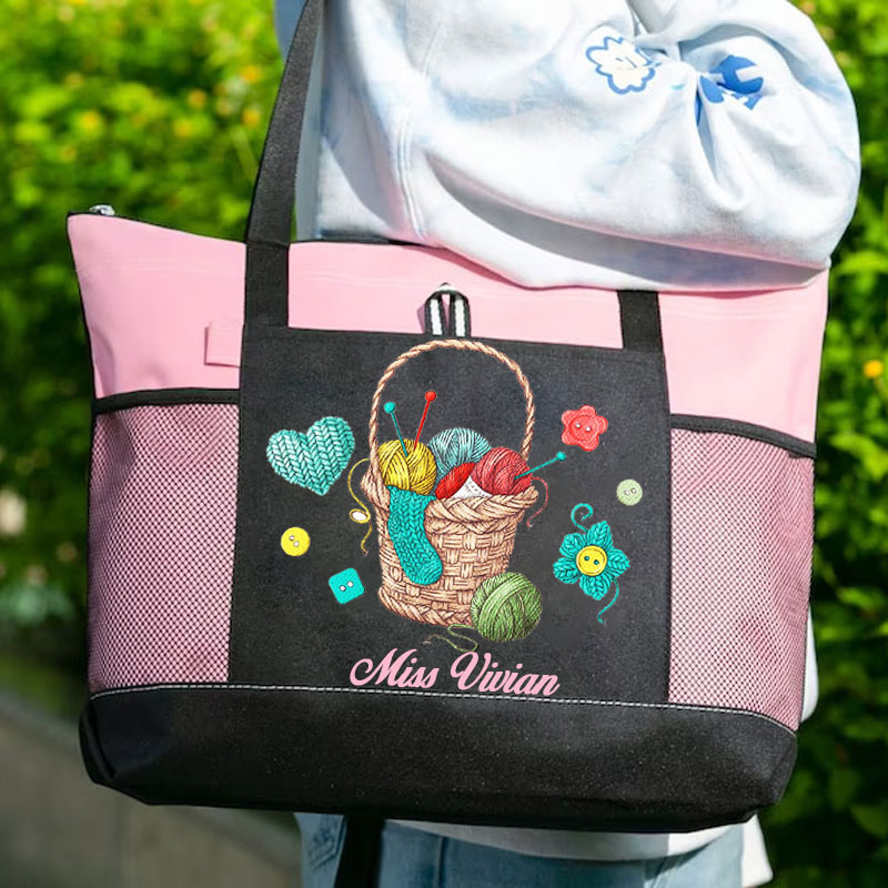 Personalized Knitting Tote Bag, Crochet Bag For Crochet