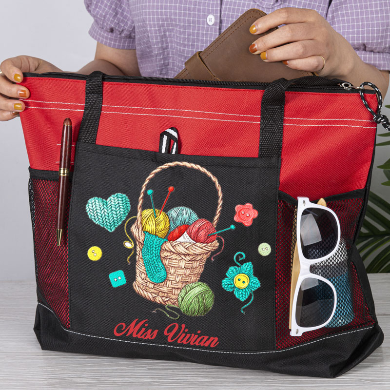 Personalized Knitting Tote Bag, Crochet Bag For Crochet