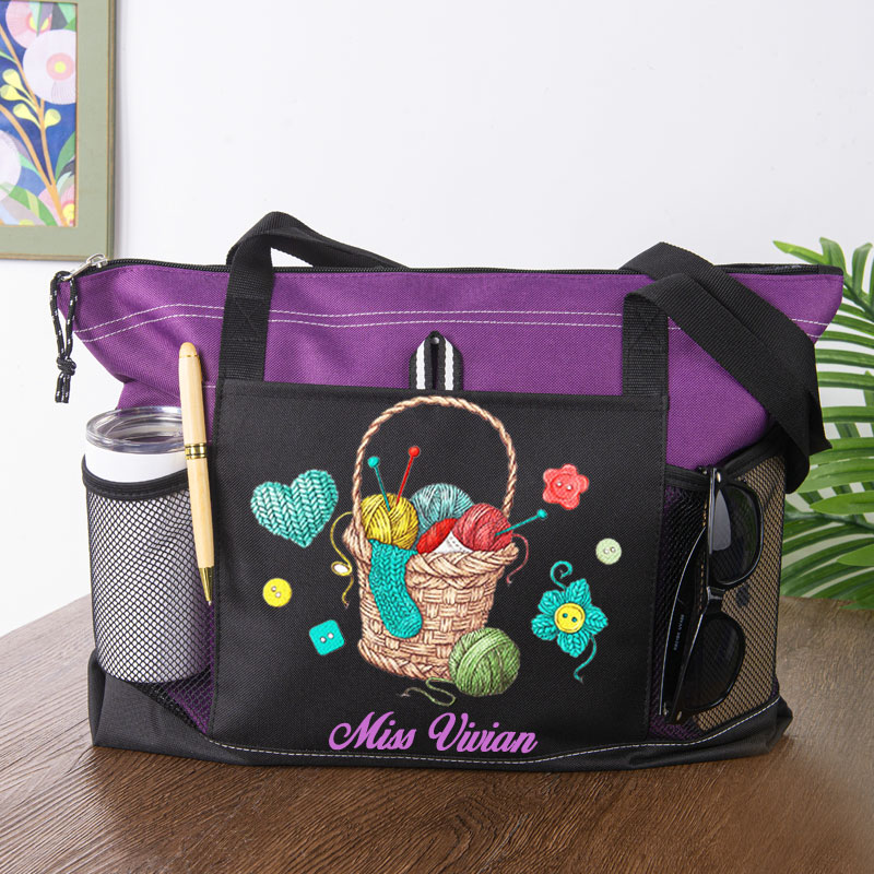 Personalized Knitting Tote Bag, Crochet Bag For Crochet