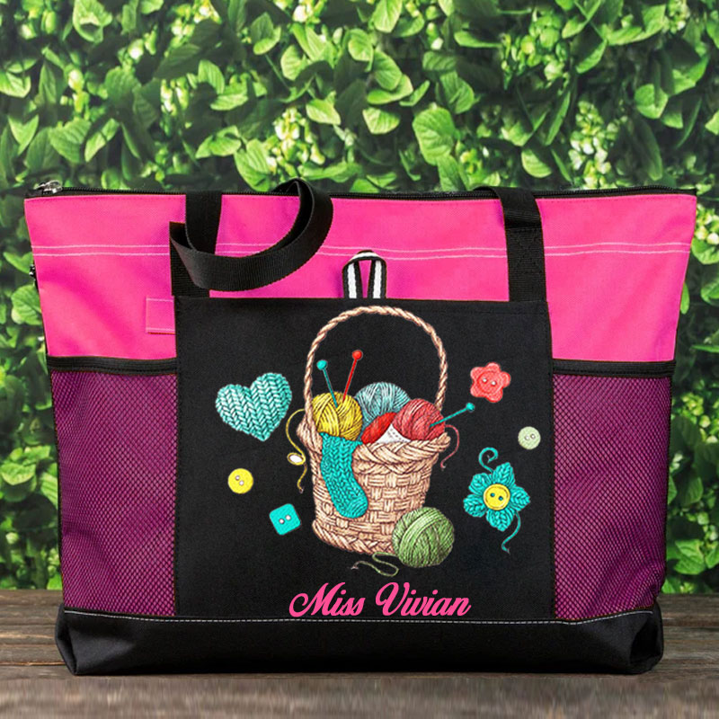 Personalized Knitting Tote Bag, Crochet Bag For Crochet