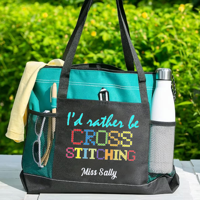 I'd Rather Be Cross Stitching, Cross Stitch Lover Tote Bag