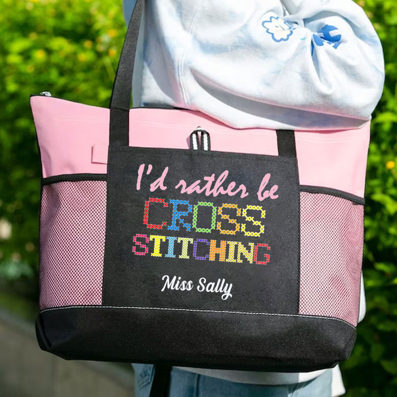 I'd Rather Be Cross Stitching, Cross Stitch Lover Tote Bag