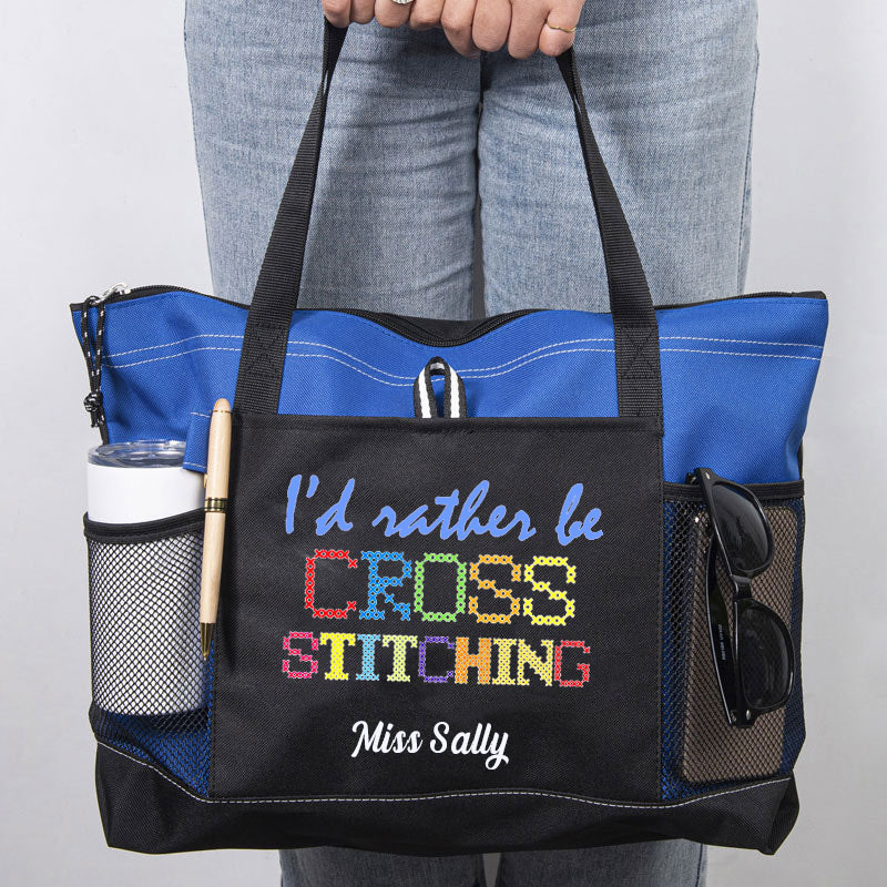I'd Rather Be Cross Stitching, Cross Stitch Lover Tote Bag