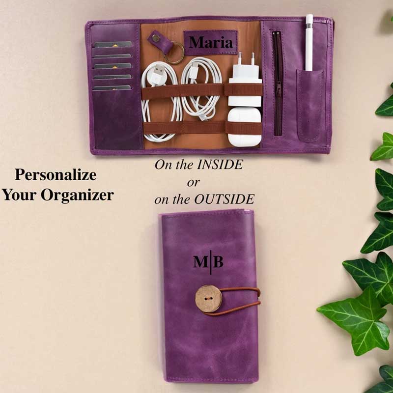 Personalized Travel Charger Leather Organizer, Graduation Gifts