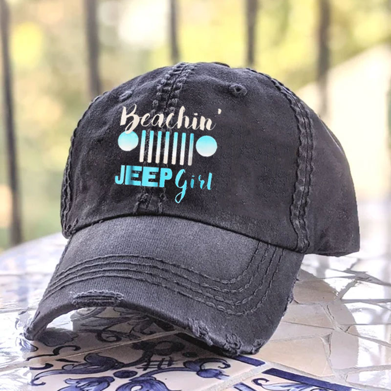Beachin Jeep Girl Blue Beach Summer Baseball Cap