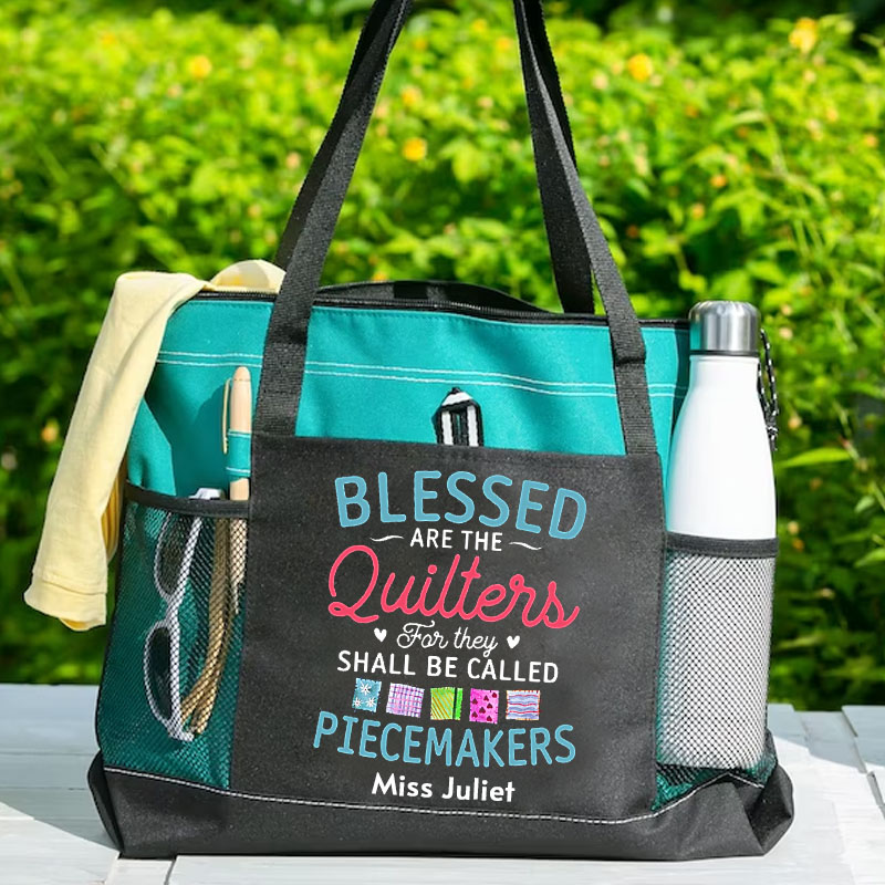 Blessed Are The Quilters Funny Piecemakers Quilting Tote Bag