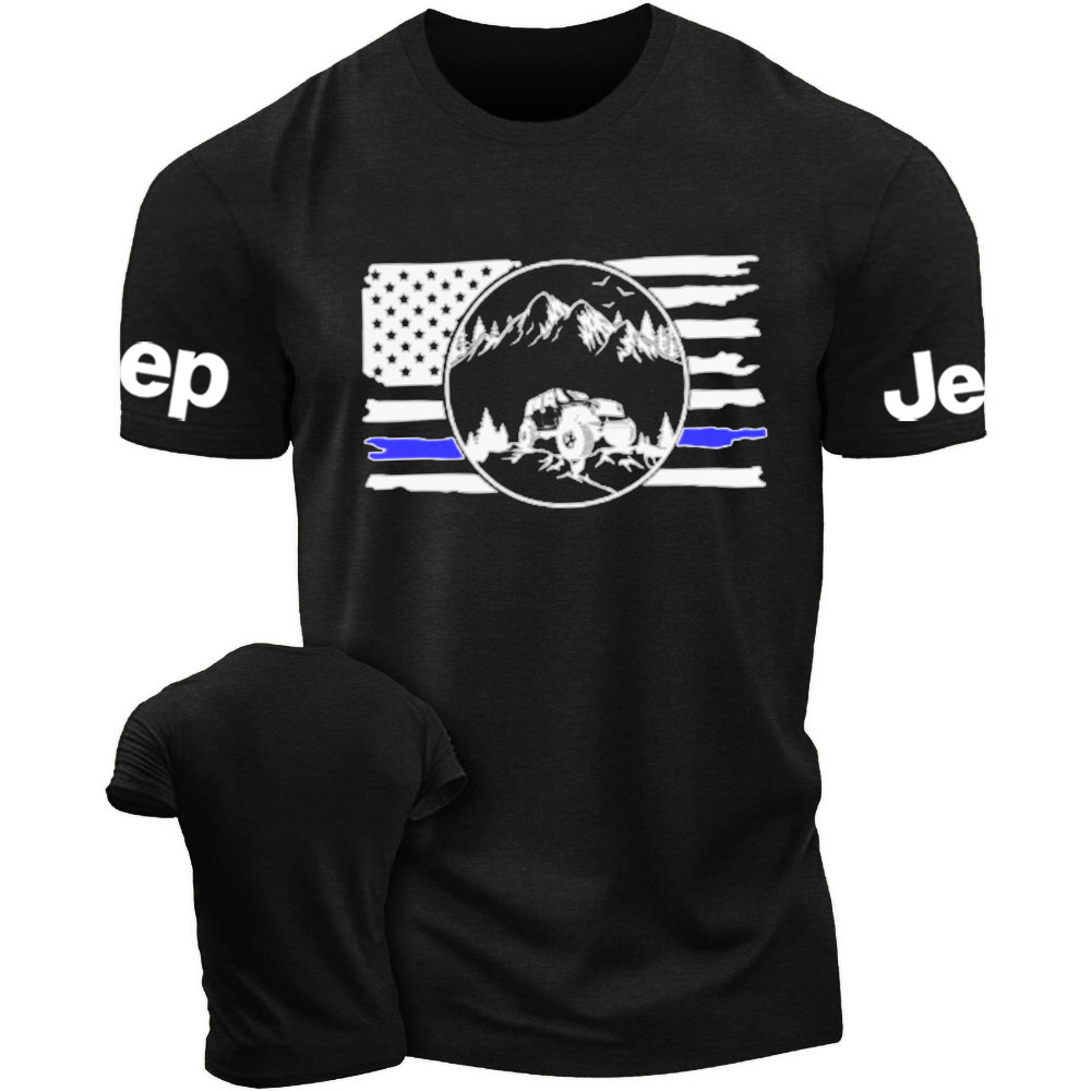 Patriotic Distressed Thin Blue Line US Flag Jp Men's T-Shirt