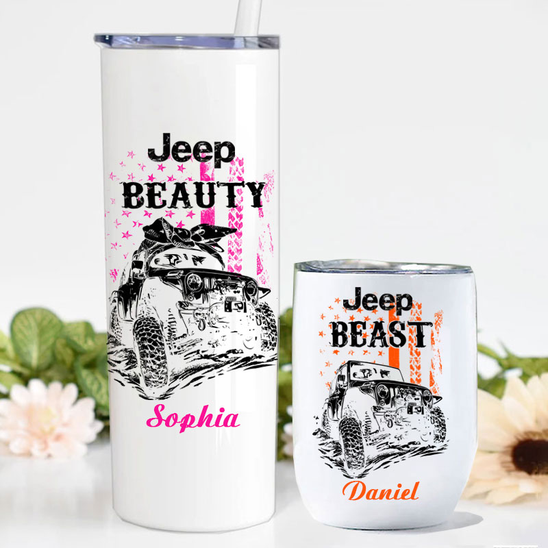 Matching Jeep Beauty Beast American Flag - Custom Tumbler