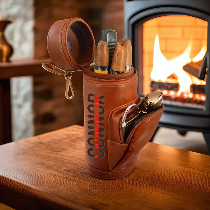 Custom Thin Blue Line Police Cigar Humidor Case, Thin Red Line Firefighter Leather Gift