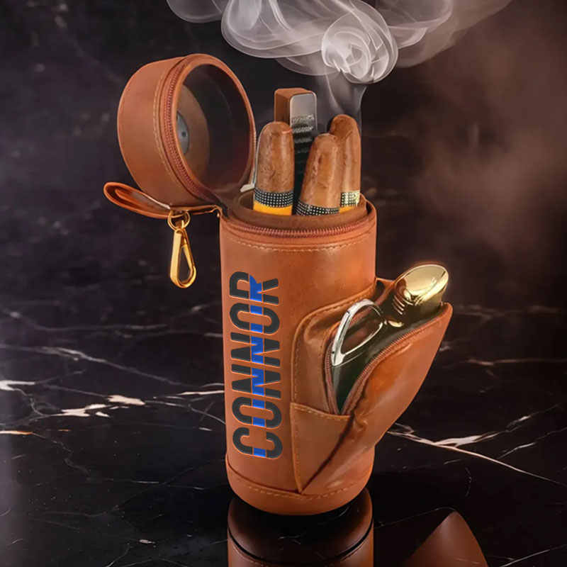 Custom Thin Blue Line Police Cigar Humidor Case, Thin Red Line Firefighter Leather Gift