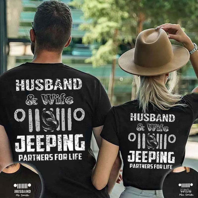 Husband and Wife Jeeping Partners for Life Personalized Couple T Shirt