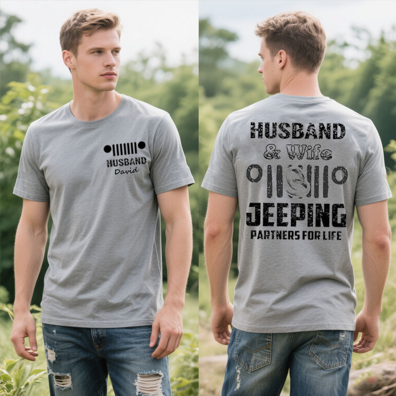 Husband and Wife Jeeping Partners for Life Personalized Couple T Shirt