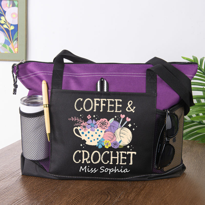 Crochet Coffee Knitting Yarn Tote Bag