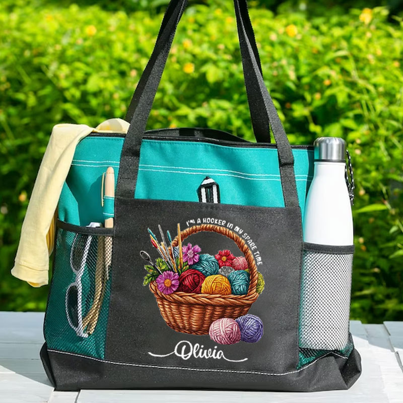 Personalized Knitting Basket Canvas Tote Bag