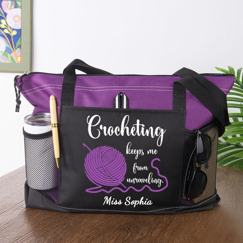 Crocheting Keeps Me From Unraveling Tote Bag