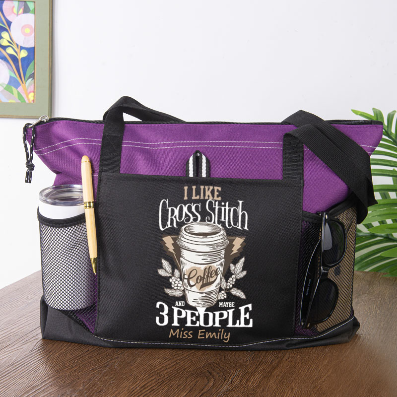 Cross Stitch Coffee Lover Custom Tote Bag