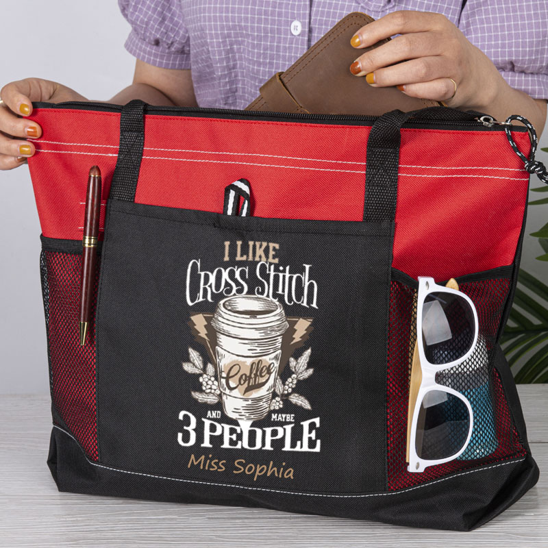 Cross Stitch Coffee Lover Custom Tote Bag