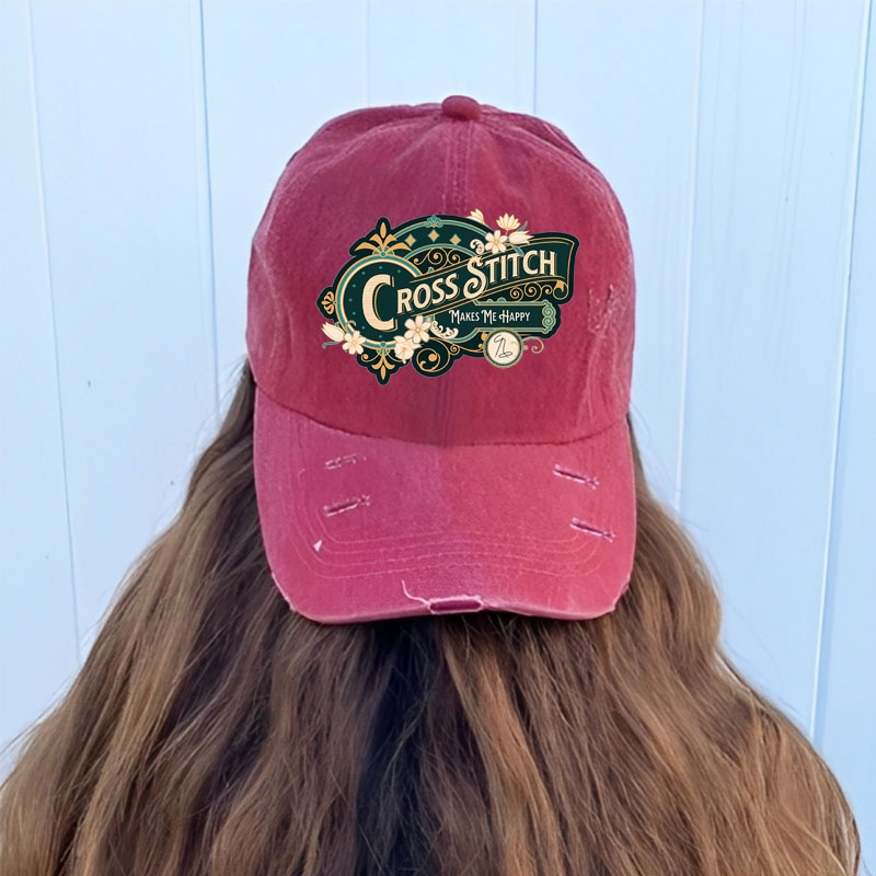 Cross Stitch Makes Me Happy Baseball Cap