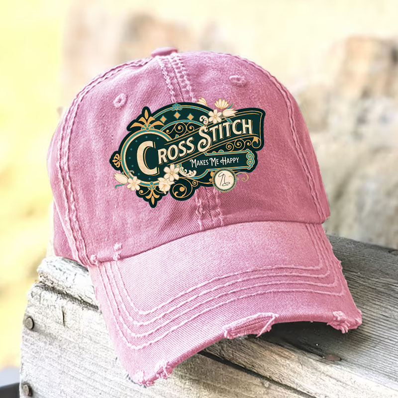 Cross Stitch Makes Me Happy Baseball Cap