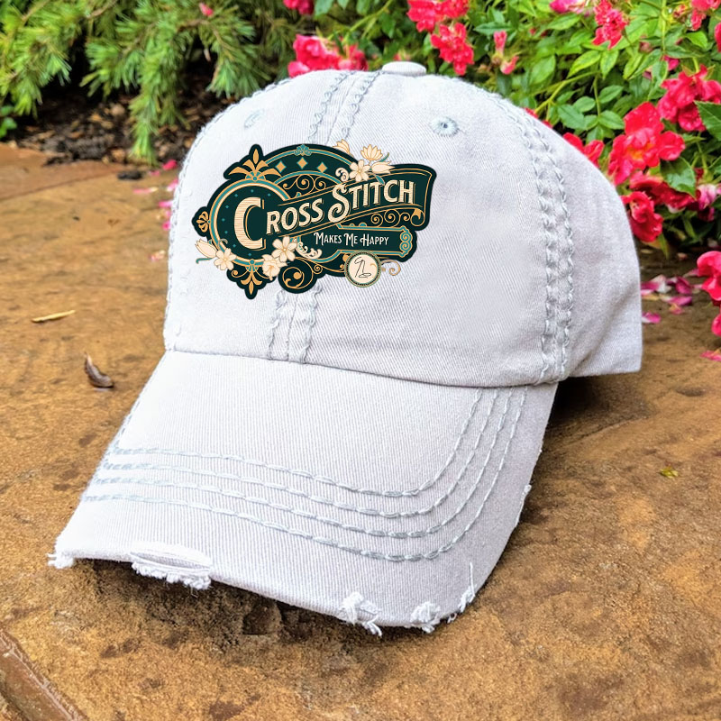 Cross Stitch Makes Me Happy Baseball Cap
