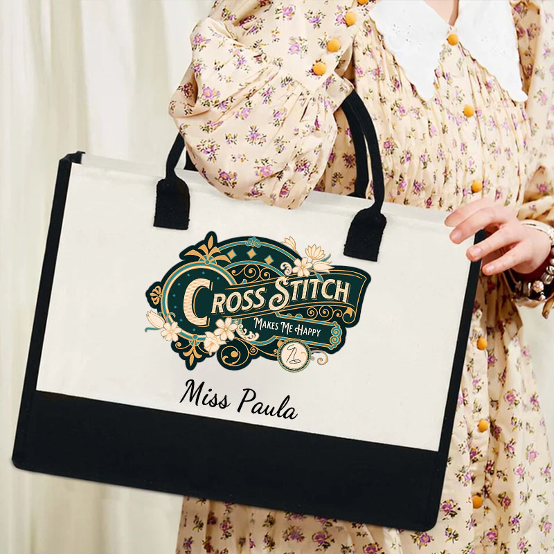 Cross Stitch Makes Me Happy Beach Tote Bag