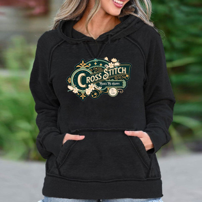 Cross Stitch Makes Me Happy Pocket Hoodie